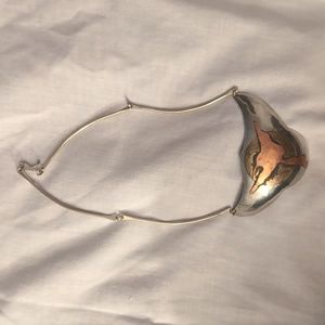 Unique Necklace, Silver plate with Gold Bronze Detail